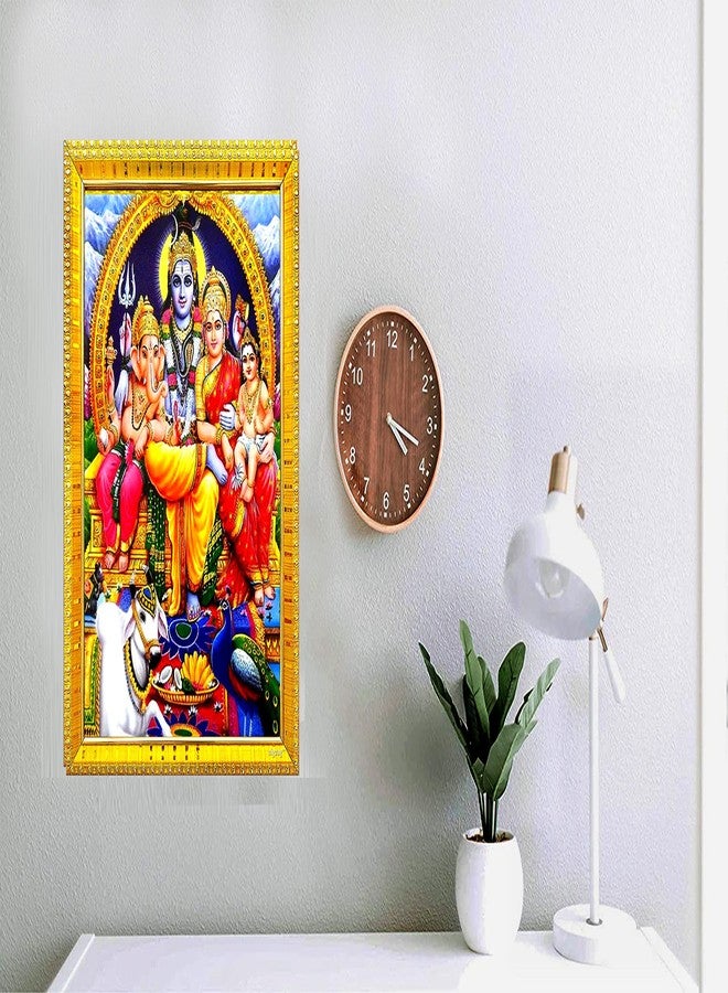 ZIG-ZAG zig zag Rectangular Lord Shiv Parvati Bhagwan Ganesh Kartikeya Family Photo Frame For Wall / Table / Pooja Room ( 7x9 inches, Acrylic Glass) Golden - Image 3